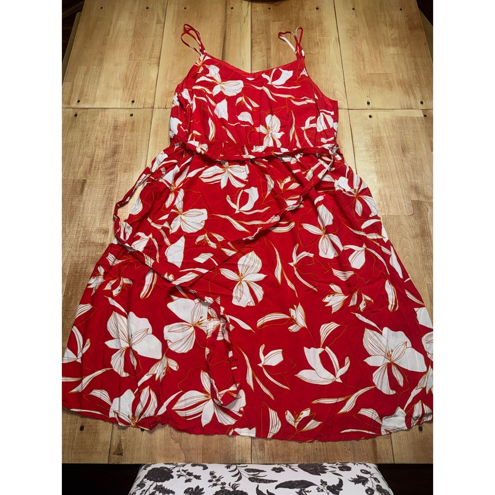 AVA & VIV Red Floral Print Spaghetti Strap‎ Dress Size 2X